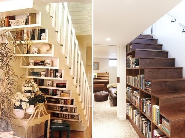 under the stairs bookshelf
